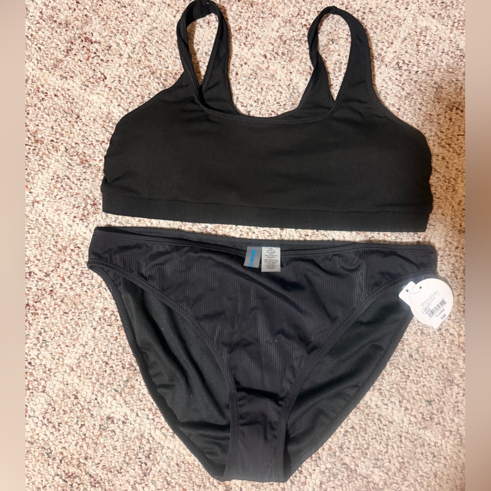 jcpenney Black Ribbed Bikini Two-Piece Swim Set